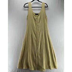 Cider Crinkle Textured Tank Dress Womens XL Button Front Scoop Neck Beach Yellow